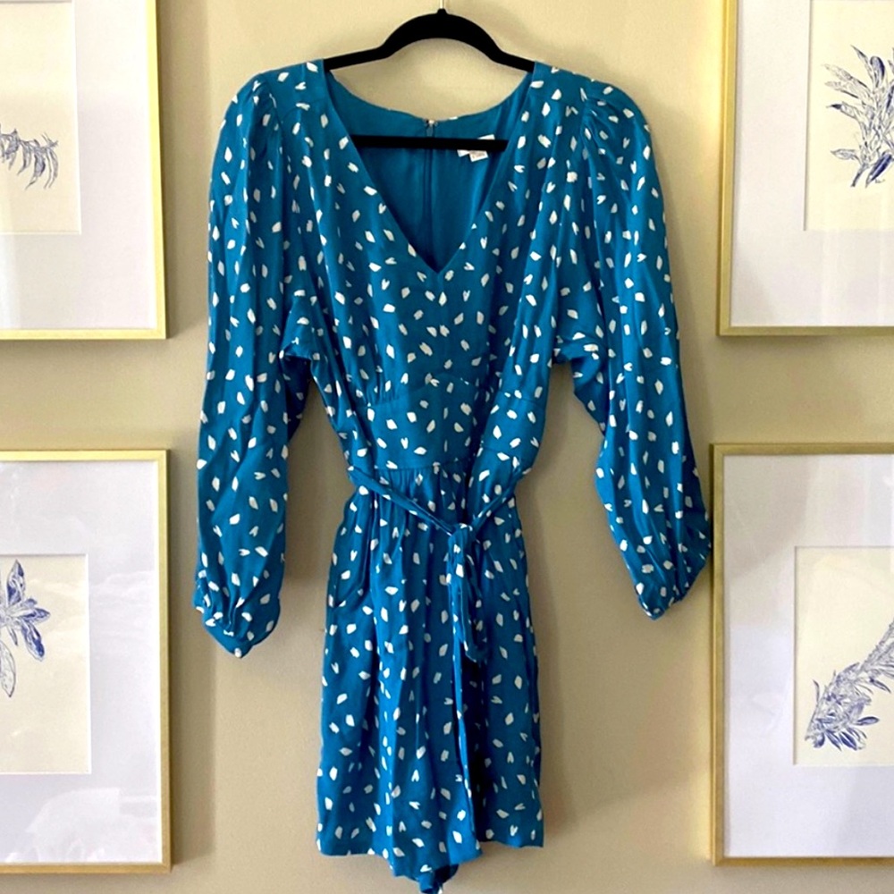 LOFT Blue and White Patterned Jumpsuit